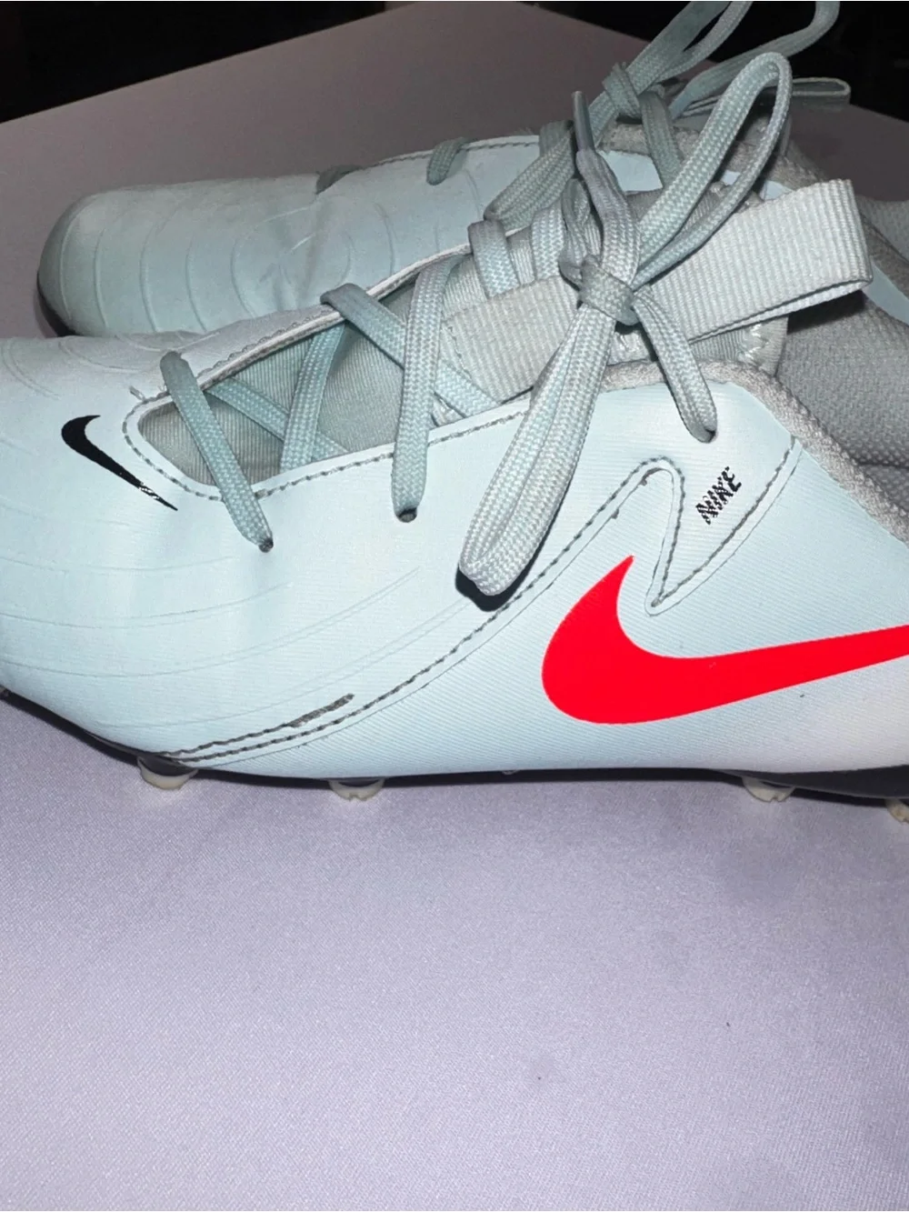Nike Kids Light mint/White Soccer cleats with Black Swoosh